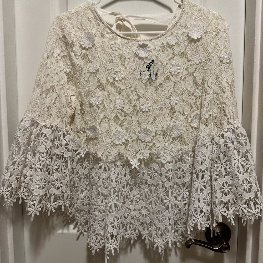 White lace top from Aqua, Bloomingdale’s!